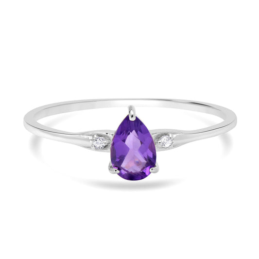 Dew 14k Gold Amethyst Gemstone Stackable Pear Ring