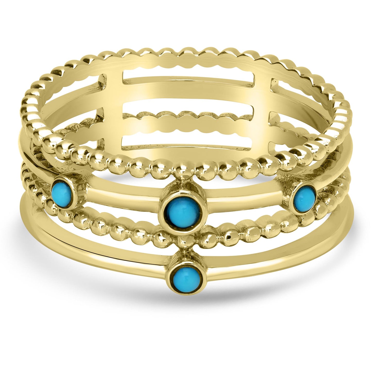 Waverly 14k Gold Turquoise Gemstone 4 Row Stackable Ring