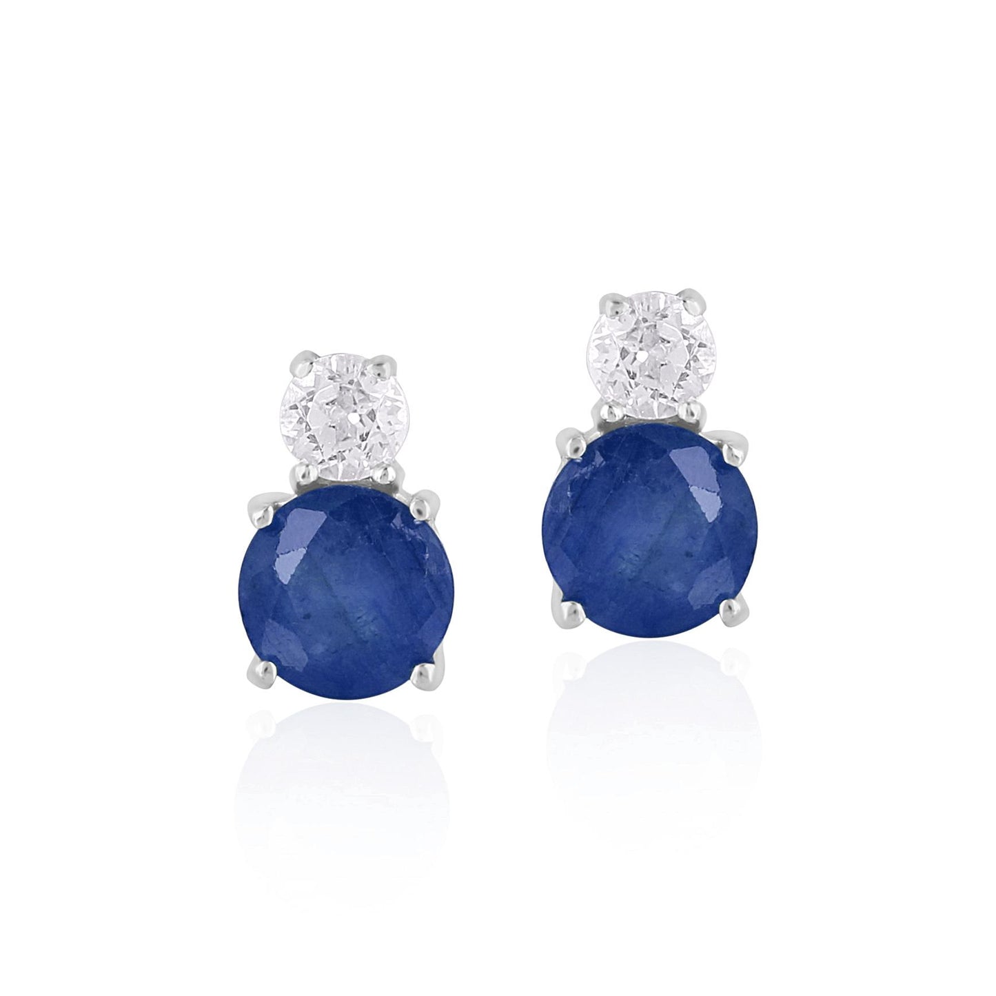 14K White Gold Round Sapphire and White Topaz Stud Earrings