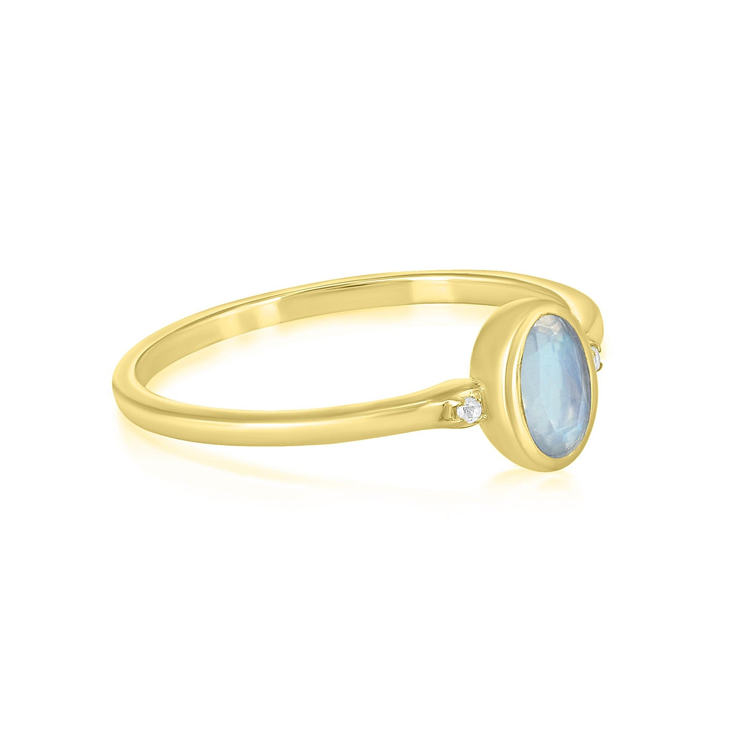 Kate 14K Gold Over Sterling Silver Moonstone and White Topaz Stackable Oval Ring, Sizes 6 to 8