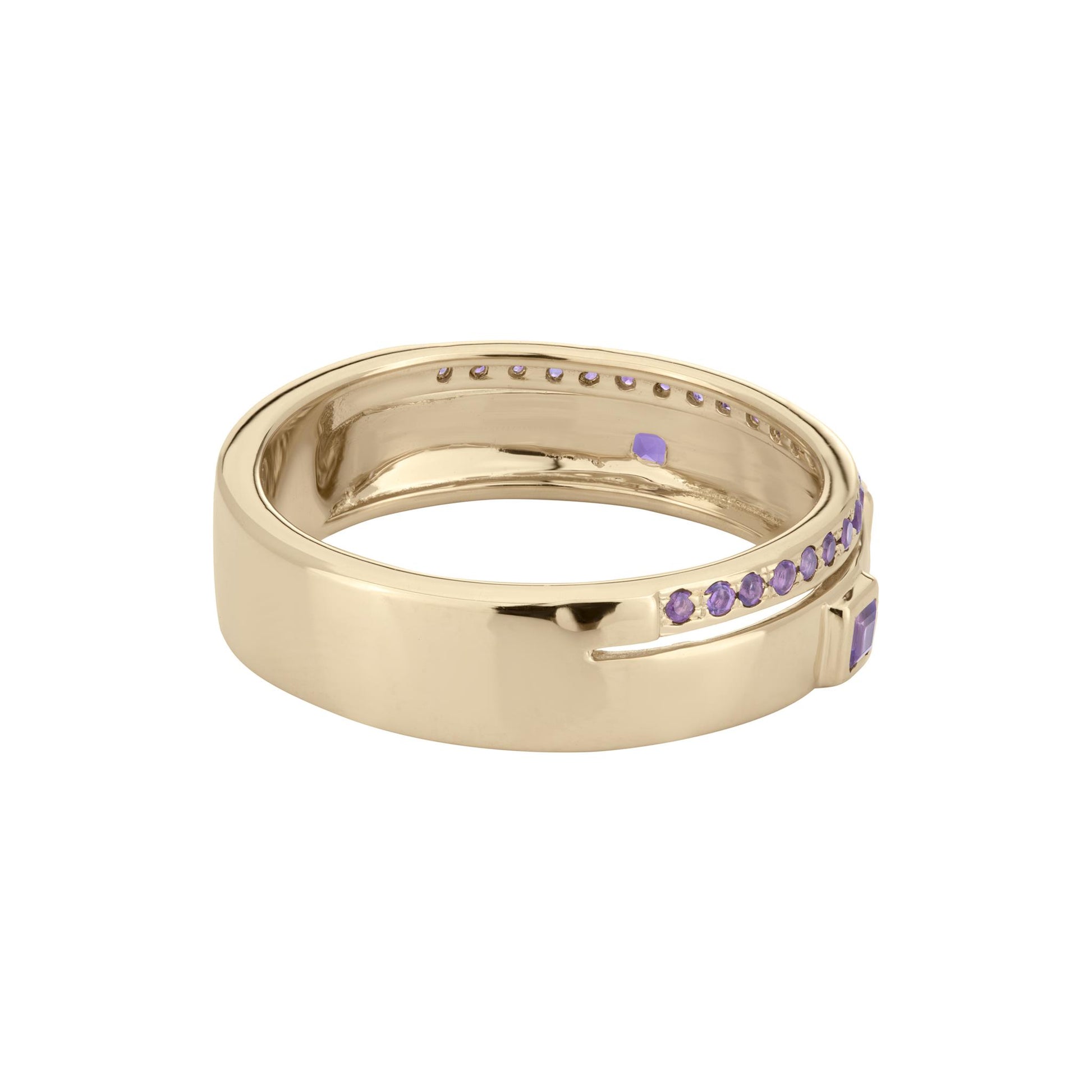 Lyla 14k Gold Pave and Bezel Amethyst Double Band Stackable Ring