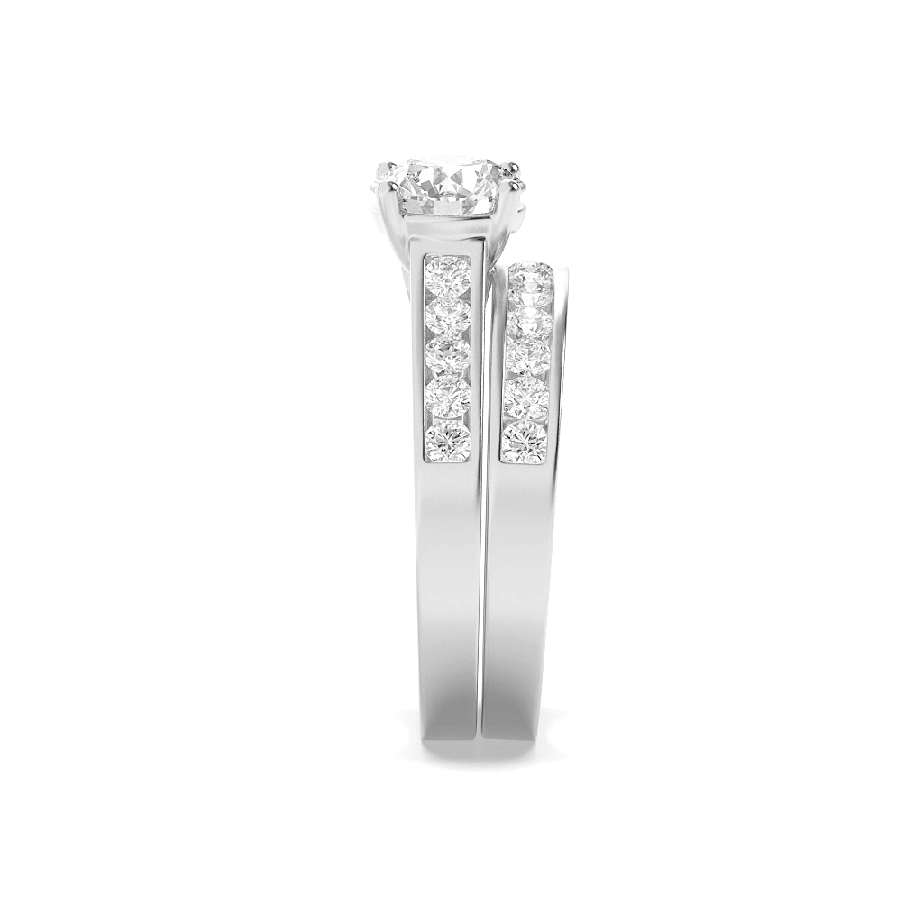 14K White Gold Lab Grown Diamond 2.0 CTTW Round Cut Center Stone Wedding Set