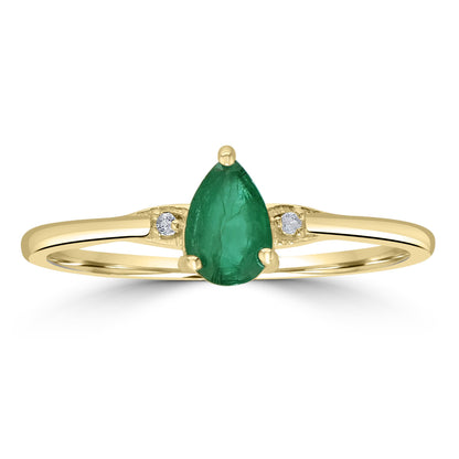 Dew 14K Gold Over Sterling Silver Emerald and White Topaz Gemstone Stackable Pear Ring, Sizes 6 to 8