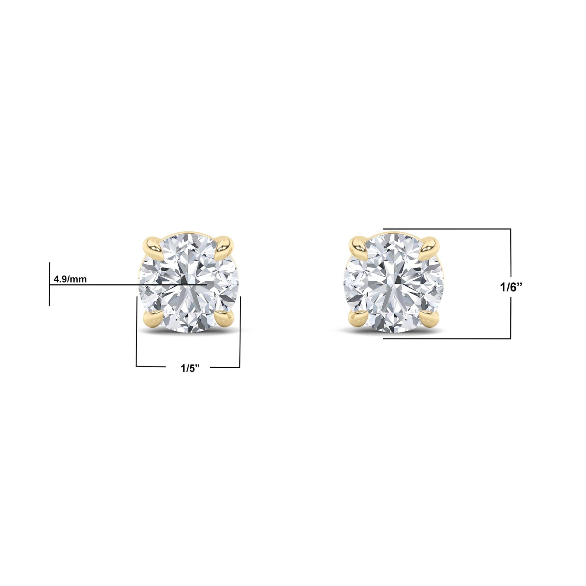 14K Gold 1.0 CTTW Lab Grown Diamond Round Stud Earrings