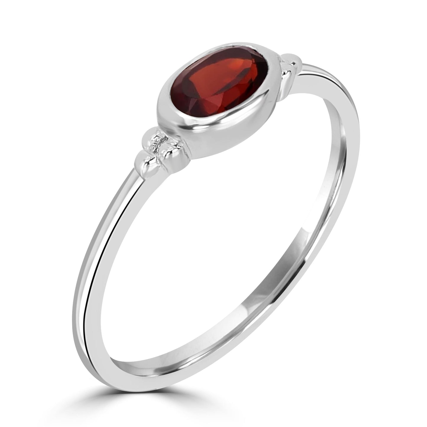 East-West Sterling Silver Garnet Gemstone Stackable Solitaire Bezel Ring, Sizes 6 to 8