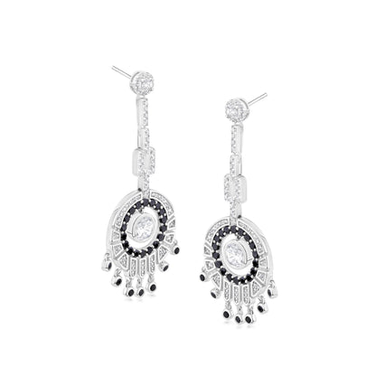 Judy Crowell Jewelry Sterling Silver Clear and Black Cubic Zirconia Round Dangle Earrings