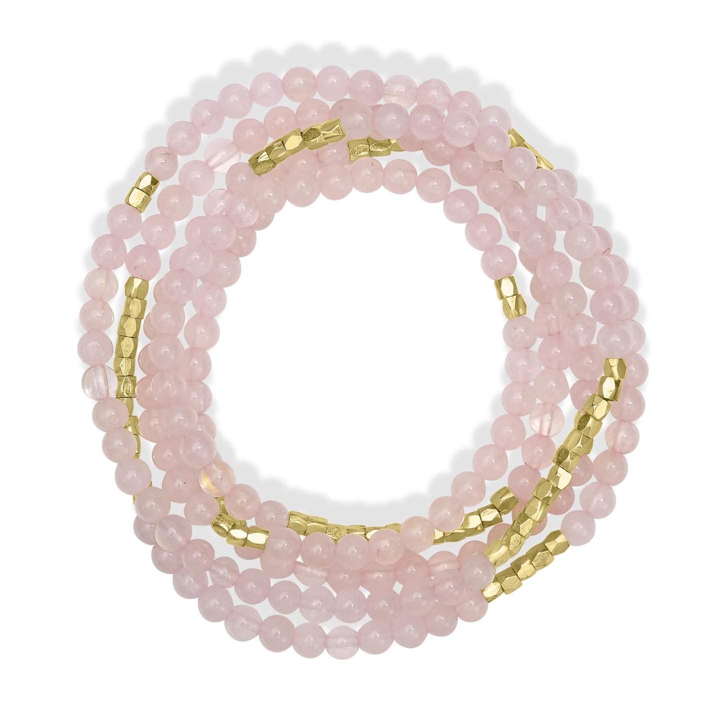 14K Gold Over Brass Rose Quartz Beaded Wrap Bracelet or Necklace, 35 Inches