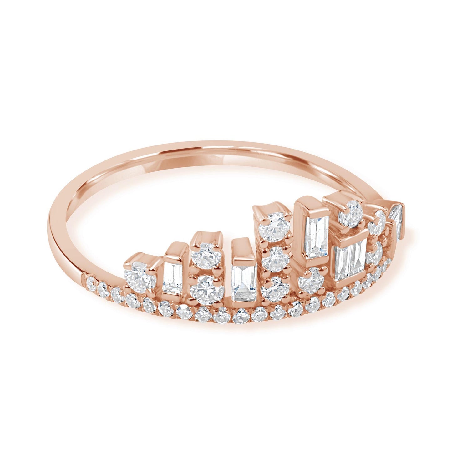 Women 14K Rose Gold 0.43Ct Baguette And Round Diamond Crown Ring (GH Color, SI1 Clarity)