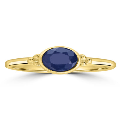 East-West 14K Gold Over Sterling Silver Blue Sapphire Stackable Solitaire Bezel Ring, Sizes 6 to 8