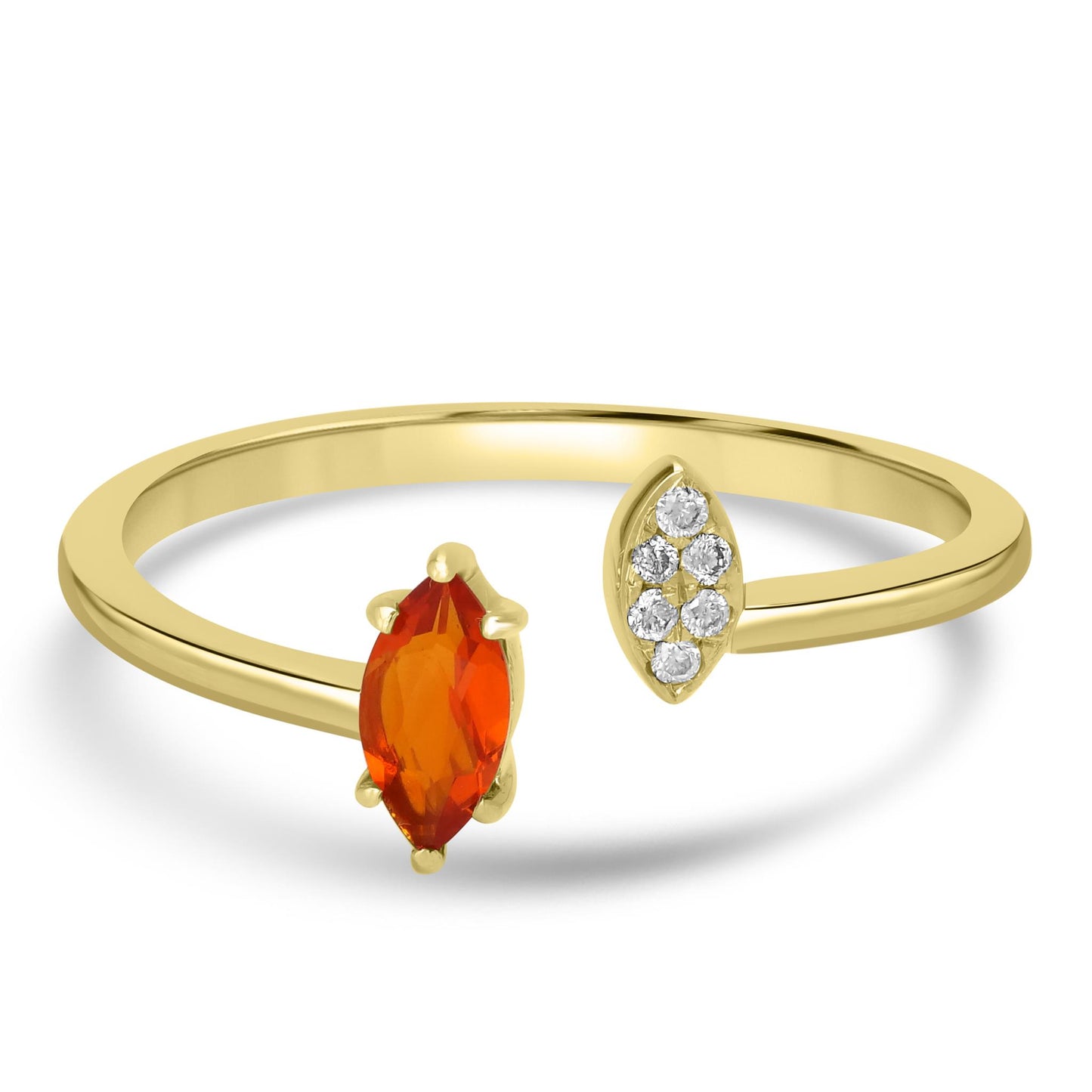 Clara 14k Gold Fire Opal Gemstone Bypass Stackable Ring