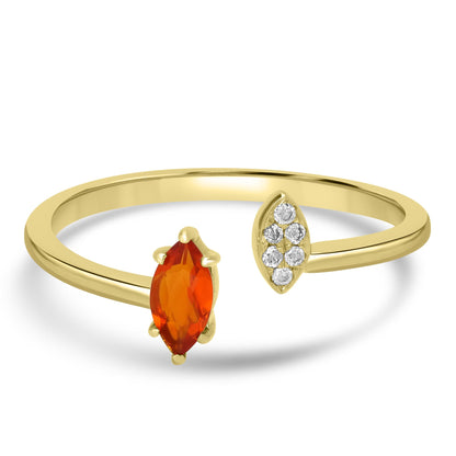 Clara 14k Gold Fire Opal Gemstone Bypass Stackable Ring