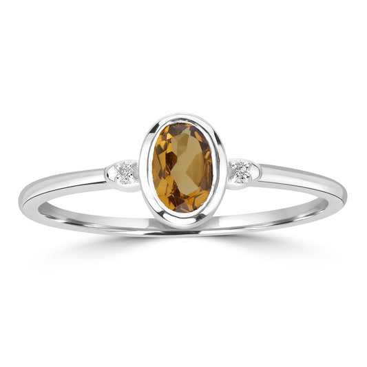 Kate Sterling Silver Citrine and White Topaz Stackable Oval Ring, Sizes 6 to 8