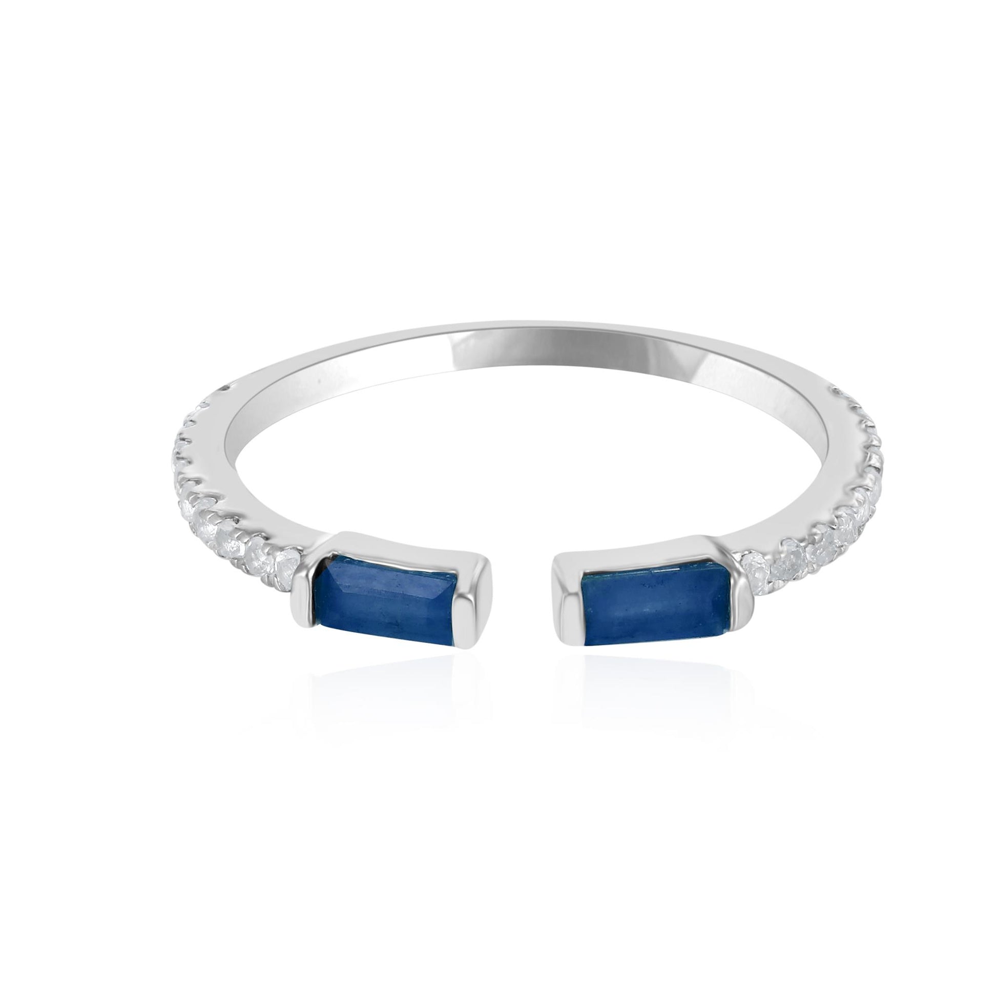 14K White Gold Sapphire and White Topaz Cuff Ring