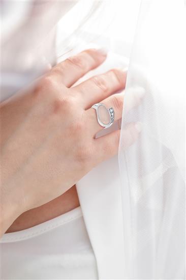 Fancy Rose Calcite Cabochon & White Topaz Bypass Women Ring in Sterling Silver