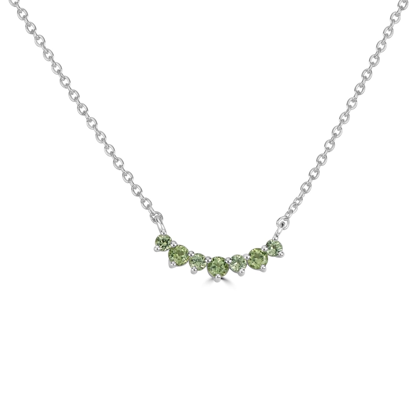 Gemistry Grace Round Peridot Curved Bar Necklace with 18 Inch Cable Chain