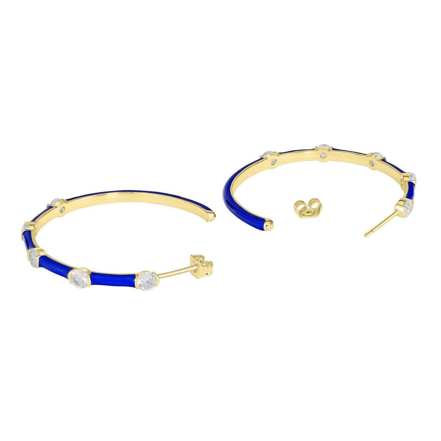 Bob Mackie Jewelry 14K Gold Over Brass Navy Blue Enamel Cubic Zirconia Hoop Earrings