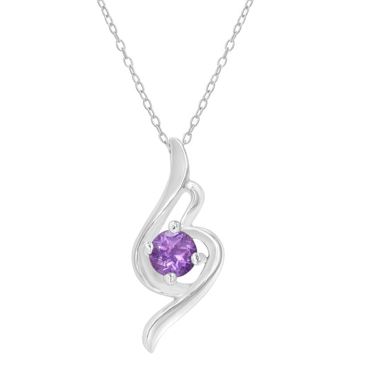 Gemistry Genuine Stone Amethyst Sterling Silver 18 Inch Cable Pendant Necklace-4