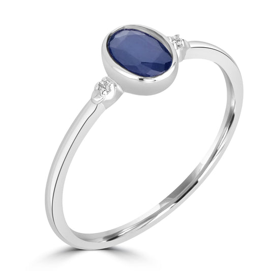 Kate Sterling Silver Blue Sapphire and White Topaz Stackable Oval Ring, Sizes 6 to 8