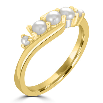 Angela 14K Gold Over Sterling Silver Pearl 5-Stone Wave Ring, Sizes 6 to 8