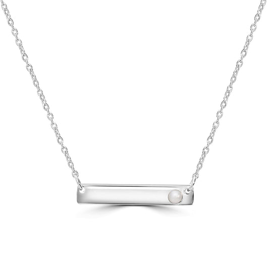 Gemistry 925 Sterling Silver Bar Necklace with Genuine Pearl For Women & Girls With 16 + 4 Inch Extender Cable Chain Birthstone Jewelry Gift For Her Birthday|Wedding|Anniversary