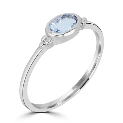 East-West Sterling Silver Aquamarine Gemstone Stackable Solitaire Bezel Ring, Sizes 6 to 8