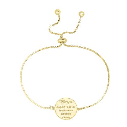 Sterling Silver or Gold Over Sterling Silver Virgo Zodiac Crystal Bracelet with Adjustable Chain 5 to 9 Inches