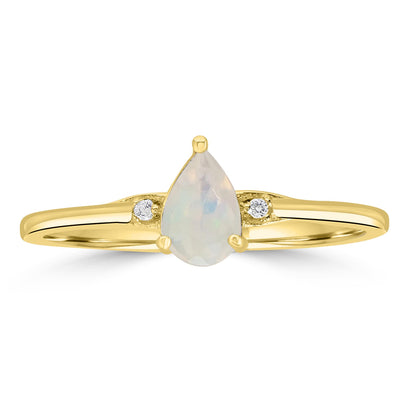 Dew 14k Gold over Sterling Silver Ethiopian Opal Gemstone Stackable Pear Ring