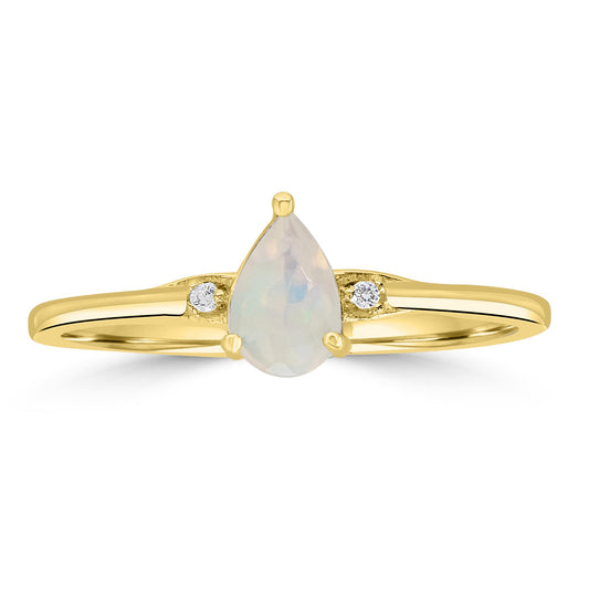 Dew 14k Gold over Sterling Silver Ethiopian Opal Gemstone Stackable Pear Ring