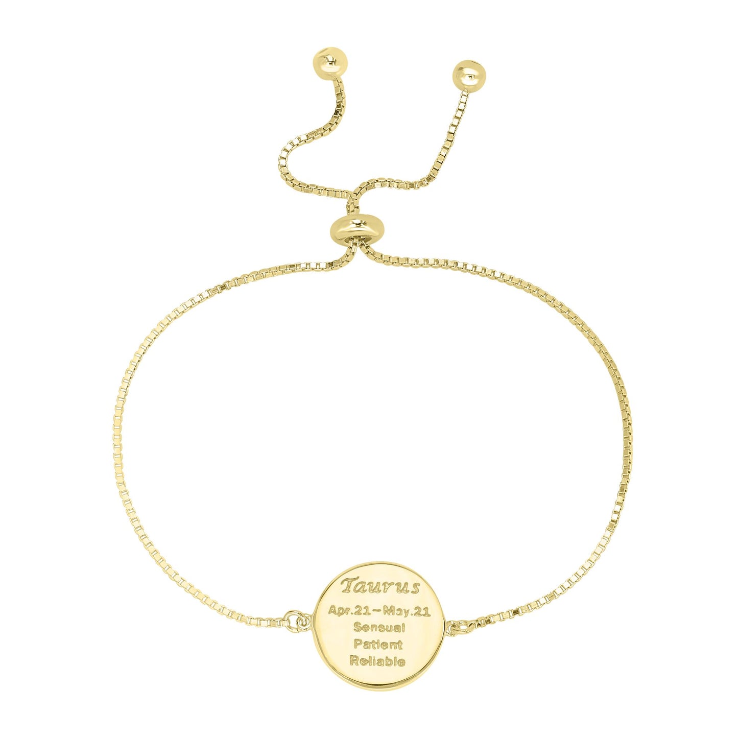 14K Gold Over Sterling Silver Taurus Zodiac Crystal Bracelet with Adjustable Chain, 5 to 9 Inches