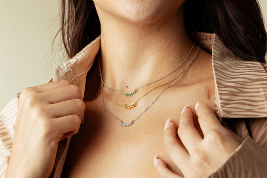 Grace Sterling Silver Round Emerald Curved Bar Cable Chain Necklace, 18 Inches