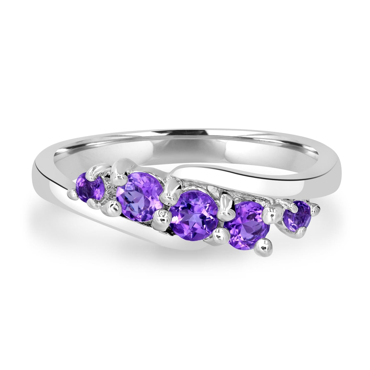 Angela Sterling Silver 5-Stone Amethyst Wave Ring, Sizes 7 to 9