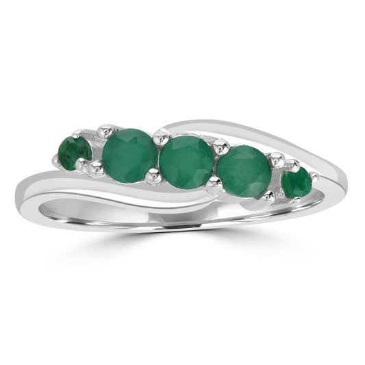 Angela Sterling Sterling Silver Emerald 5-Stone Wave Ring, Sizes 6 to 8