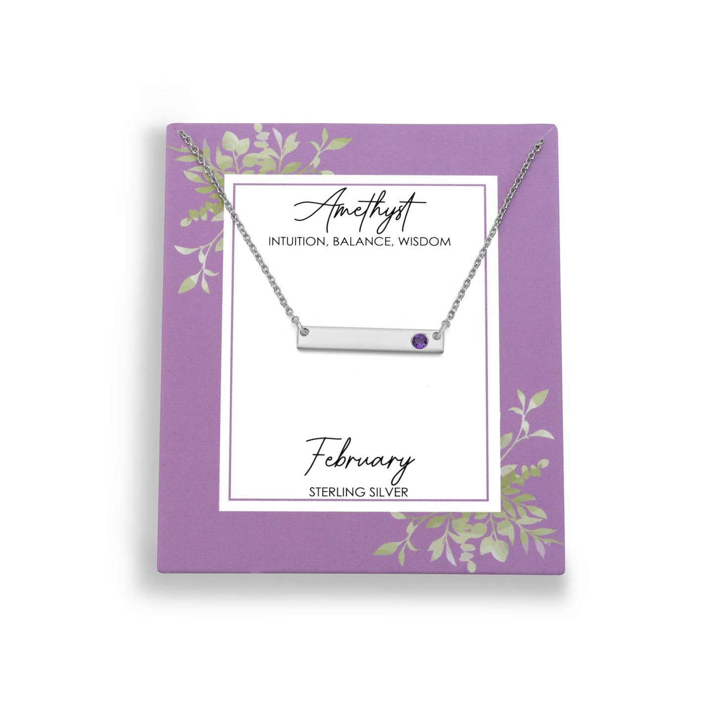 Gemistry 925 Sterling Silver Bar Necklace with Genuine Amethyst Stone For Women & Girls With 16 + 4 Inch Extender Cable Chain Birthstone Jewelry Gift For Her Birthday|Wedding|Anniversary