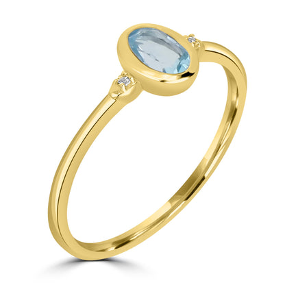 Kate 14K Gold Over Sterling Silver Aquamarine and White Topaz Stackable Oval Ring, Sizes 6 to 8