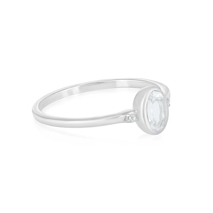 Kate Sterling Silver White Topaz Stackable Oval Ring, Sizes 6 to 8