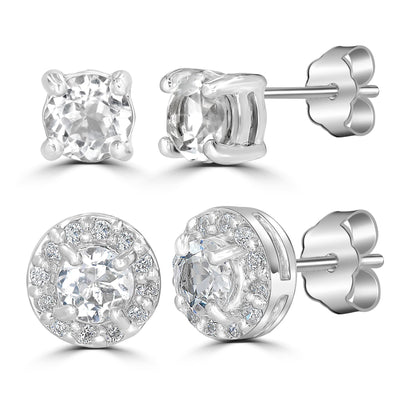 Sterling Silver White Topaz and Cubic Zirconia Stud Earring Set