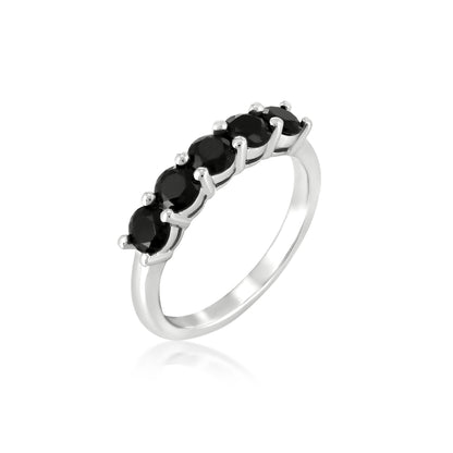 Sterling Silver Black Onyx 5-Stone Ring , Sizes 7 to 9