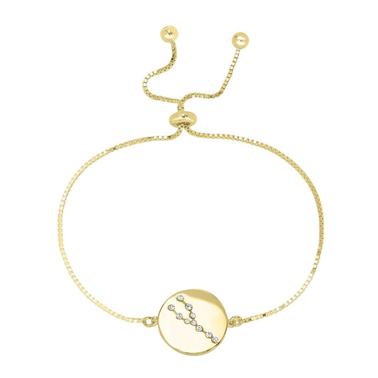 14k Gold Over Brass Taurus Zodiac Crystal Bracelet with Adjustable Chain 5 to 9 Inches