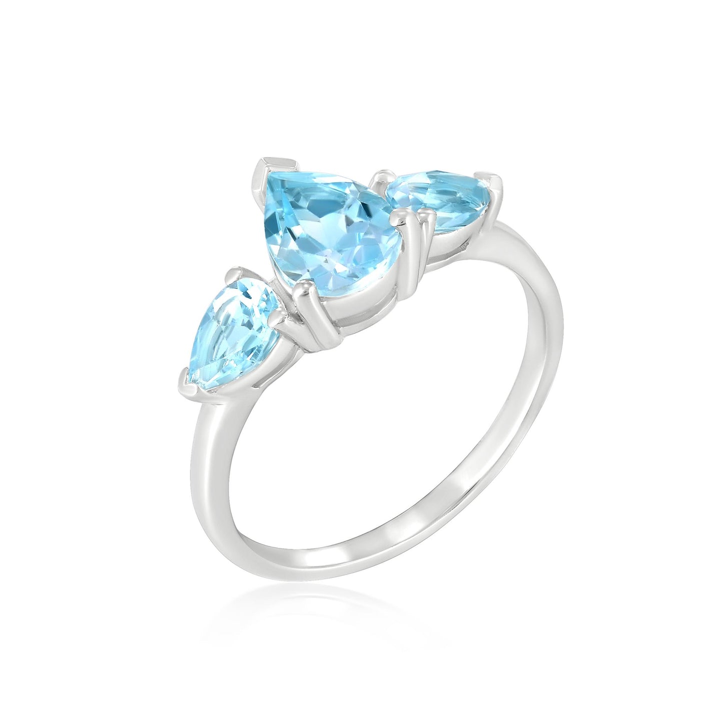 Sterling Silver Blue Topaz 3-Stone Pear-Cut Ring, Sizes 7 to 9