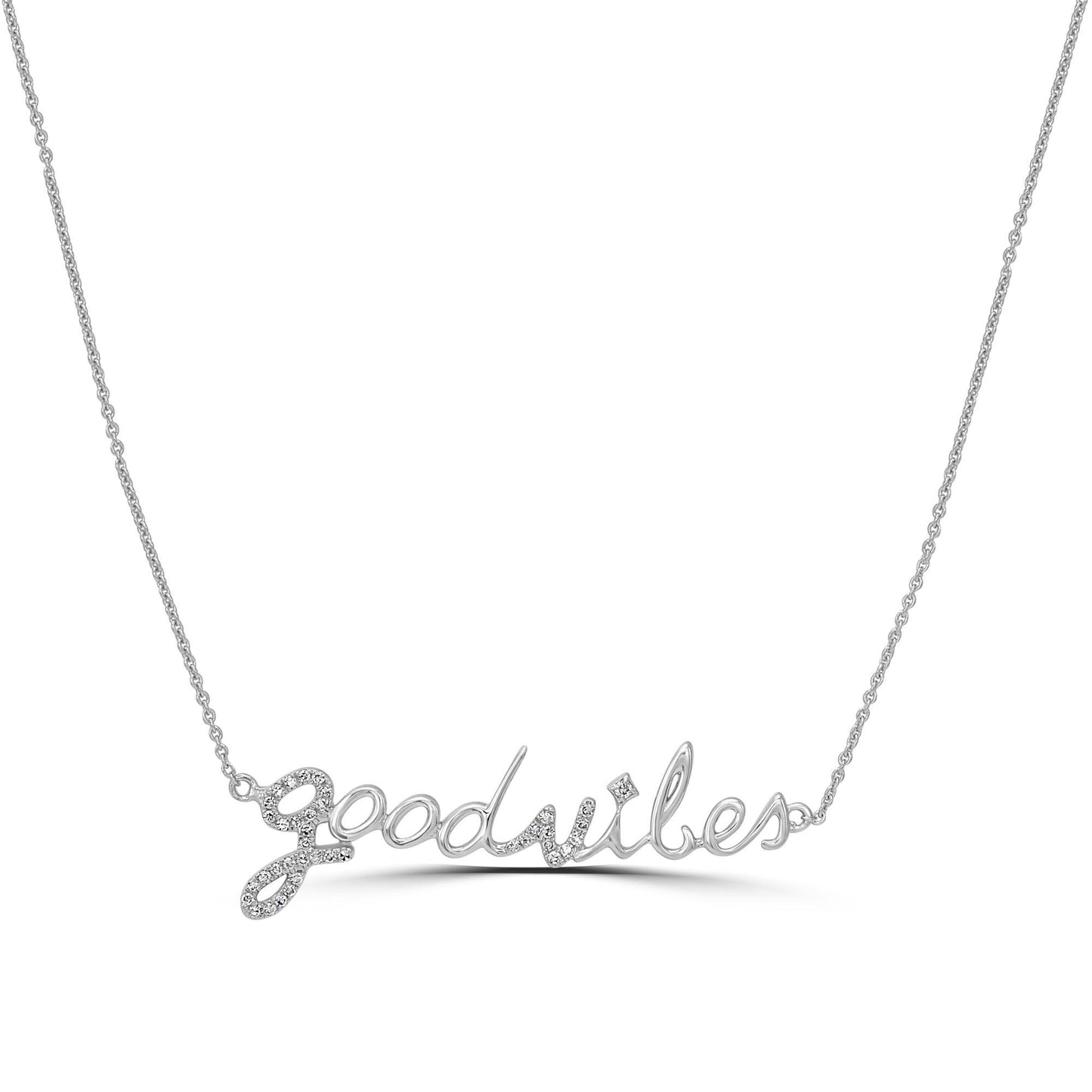 Gemistry 14K White Gold 0.11 Ct Round Diamond Good Vibes Pendant Necklace(GH Color, I1 Clarity)