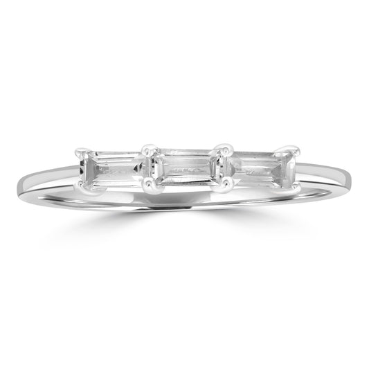 Heidi Sterling Silver White Topaz Stackable 3-Stone Baguette Ring, Sizes 6 to 8