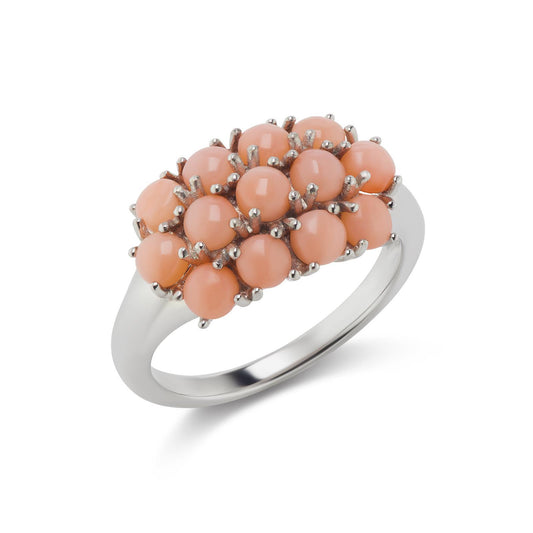 Sterling Silver Angel Skin Coral Three-Row Band Ring, Sizes 5 to 10