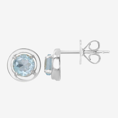 Gemistry 925 Sterling Silver Round Genuine Blue Topaz Stud Earrings