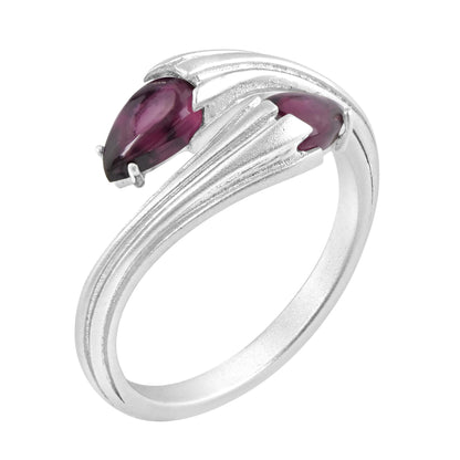 Sterling Silver Rhodolite Satin Finish Bypass Ring, Sizes 5 to 8