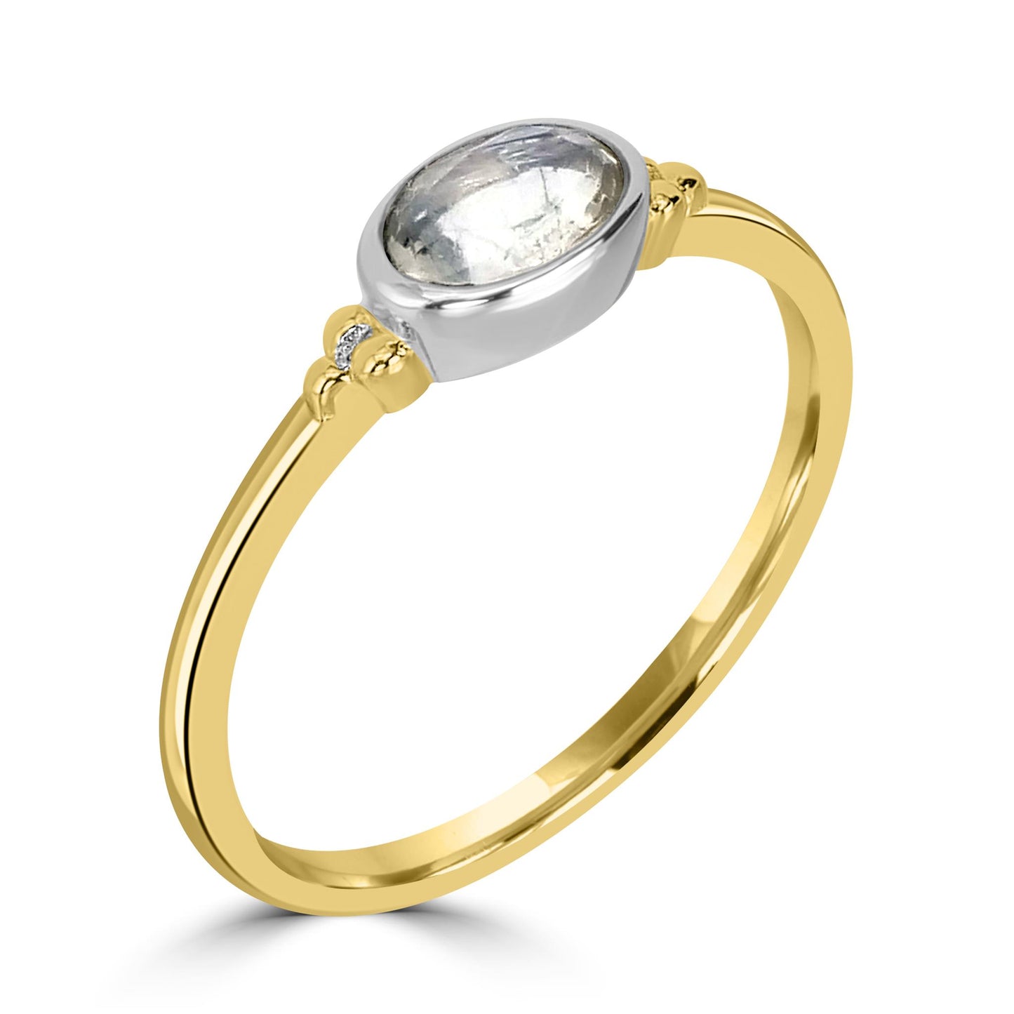 East-West 14K Gold Over Sterling Silver Moonstone Stackable Solitaire Bezel Ring, Sizes 6 to 8