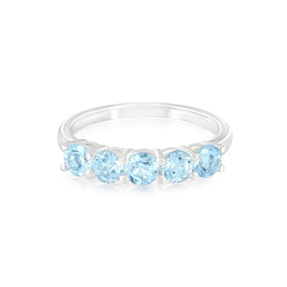 Sterling Silver Blue Topaz 5-Stone Ring , Sizes 7 to 9