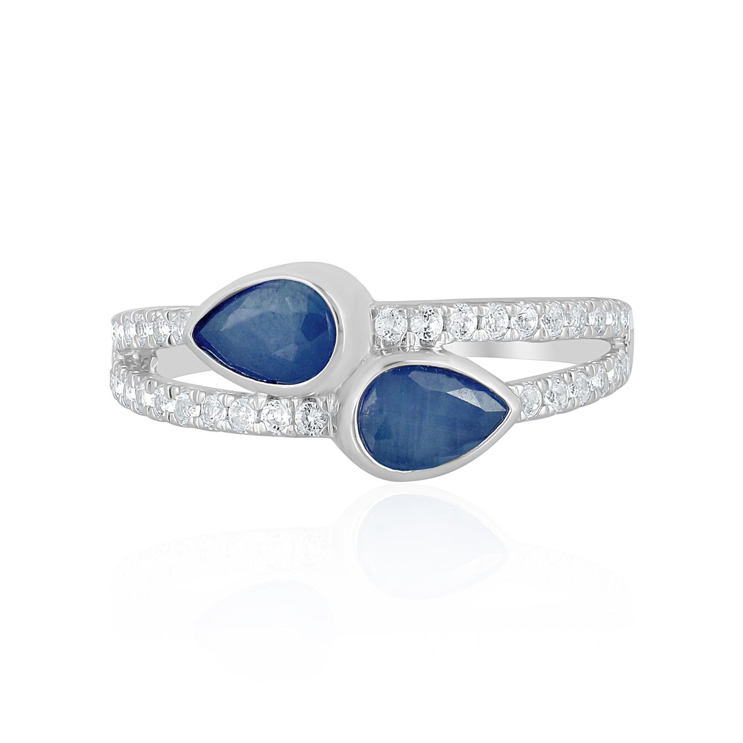 14K White Gold Sapphire and White Topaz Bypass Ring