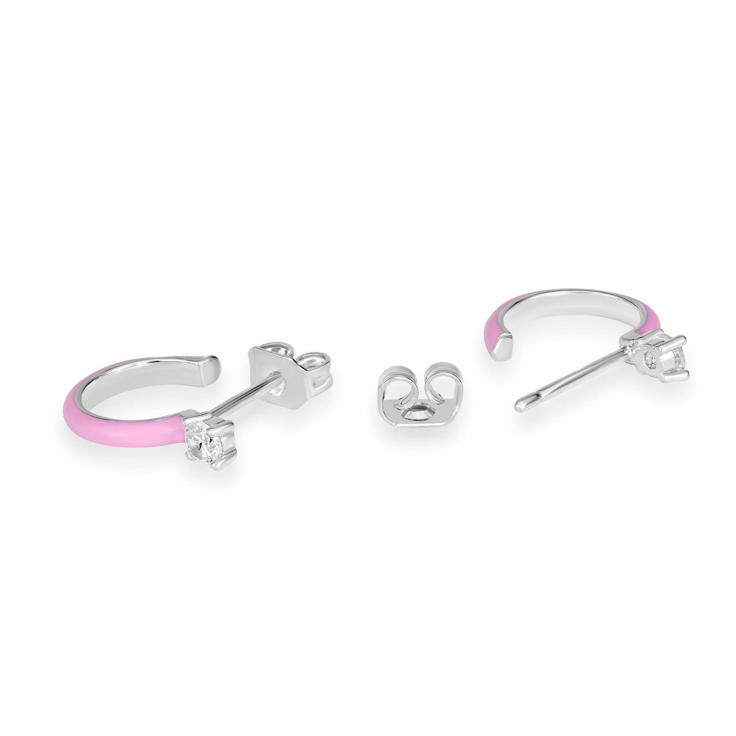 Bob Mackie Jewelry Silver-Plated Brass Cubic Zirconia Pink Enamel Hoop Earrings