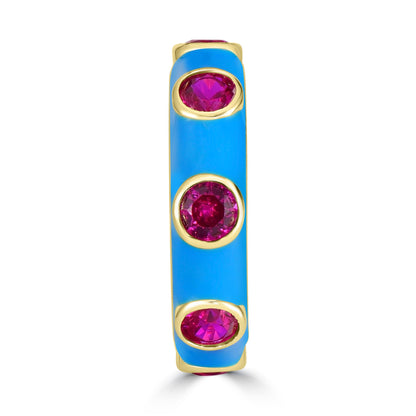 Bob Mackie Gold Over Brass Turquoise Enamel Red Cubic Zirconia Band Ring, Sizes 6 to 8