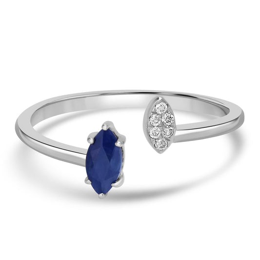 14K White Gold Marquise Sapphire and White Topaz Cuff Ring